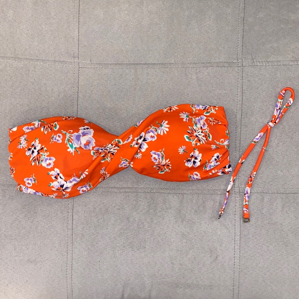 Strapless Roxy orange floral bikini top